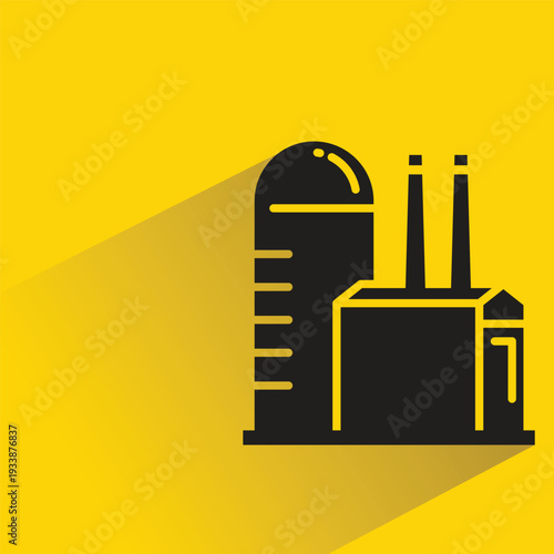 factory building icon with shadow on yellow background