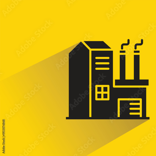 factory building icon with shadow on yellow background
