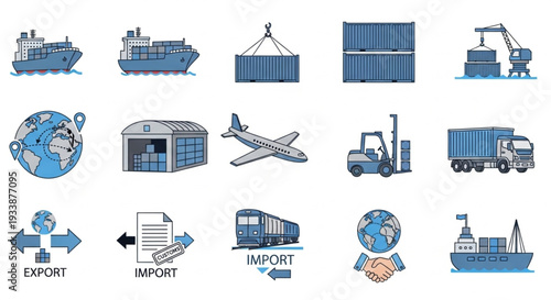 Global Shipping and Logistics Icons Set.
