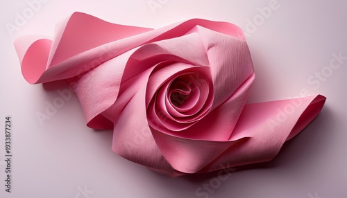Pink Paper Is Crumpled And Twisted Into A Spiral Form Lying Flat On A White Background