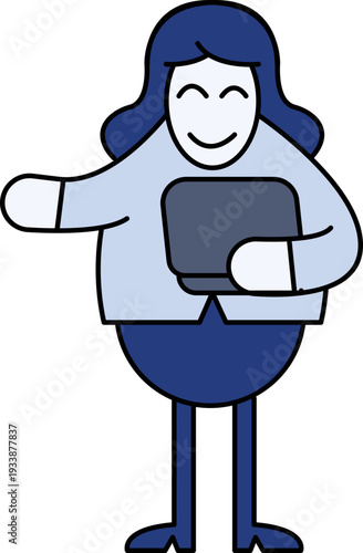 Smiling businesswoman presenting on laptop in modern style