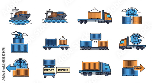 Global Shipping and Logistics Icons Set.