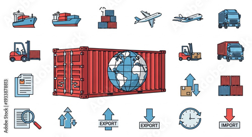 Global Shipping and Logistics Icons Set.
