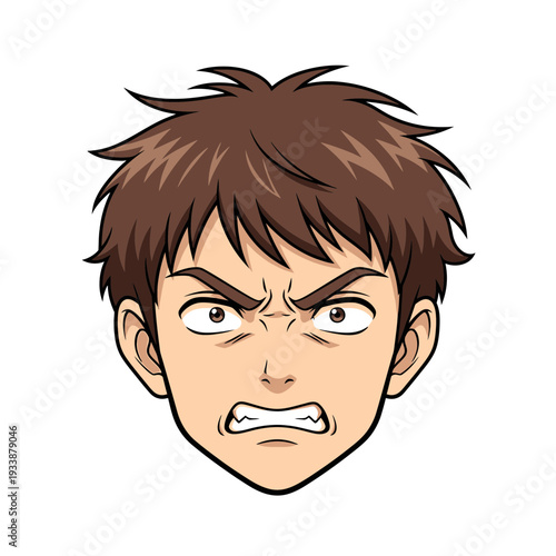 Angry anime man face with furrowed brows and gritted teeth.