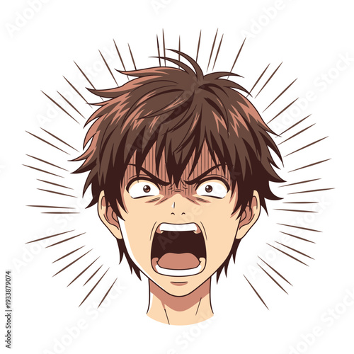 Anime boy face expressing extreme shock and anger.