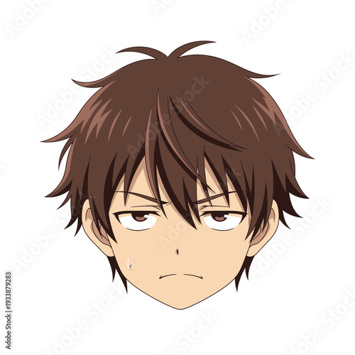 Anime boy with brown hair and a skeptical expression.