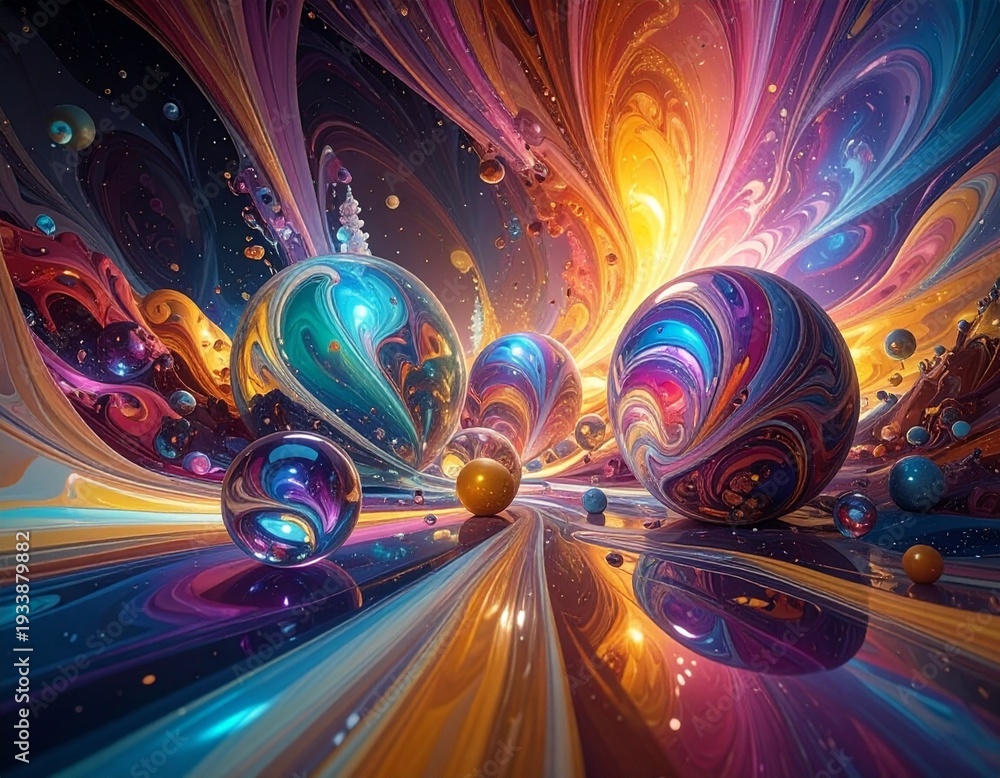 Obraz premium Vibrant Cosmic Spheres - A Colorful Abstract Artwork of Energy and Light.