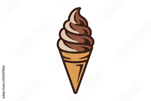 A delicious ice cream cone with chocolate and vanilla swirls illustration