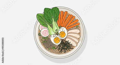 Delicious Ramen Bowl with Vegetables and Egg