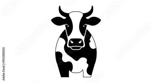 Black and white cow illustration for dairy products, farm animals, and agricultural concepts