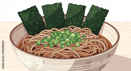 Delicious Soba Noodles with Seaweed and Scallions