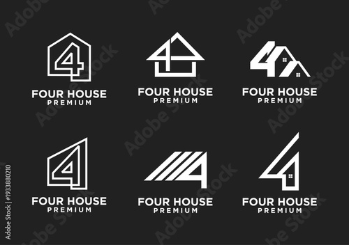 Modern Four House Premium Logo Collection with Number 4 and Home Symbols