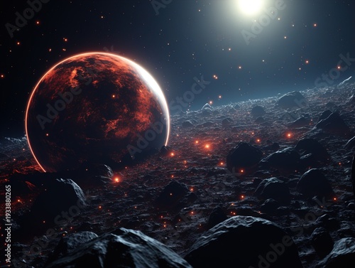 Wallpaper Mural Dramatic Red Planet and Rocky Terrain in Space Torontodigital.ca