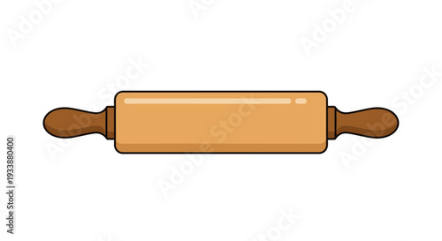 A kitchen rolling pin illustrated from a front viewpoint, showcasing its wooden handles and cylindrical body.