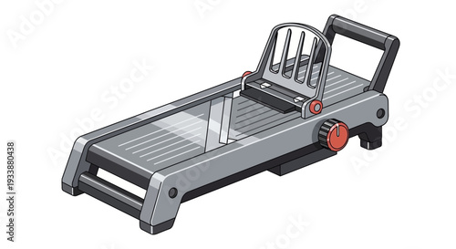 Professional kitchen mandoline slicer with integrated safety food holder, ideal for precise cutting of various fruits and vegetables, an essential culinary tool for home chefs