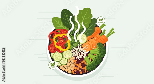 Healthy Vegan Buddha Bowl with Fresh Vegetables and Grains