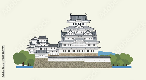 Himeji Castle Illustration: Japanese Landmark Architecture