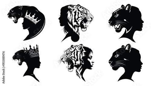Female lion silhouette with crown vector