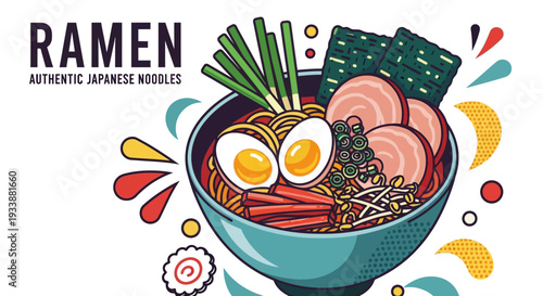 Authentic Japanese Ramen Noodles Bowl Illustration