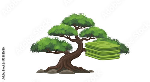 Bonsai Tree with Stack of Green Money