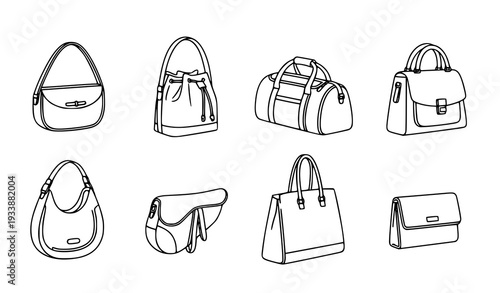 Minimal women fashion bag outline icons vector illustration
