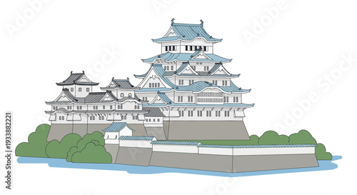 Himeji Castle Illustration: Japanese Landmark, White Heron Castle