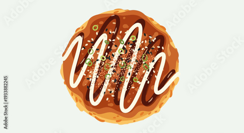 Japanese Okonomiyaki Food Illustration Top View
