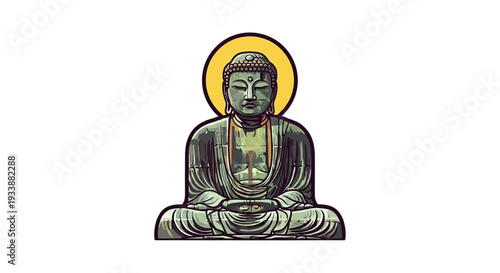 Meditating Buddha Statue with Yellow Halo
