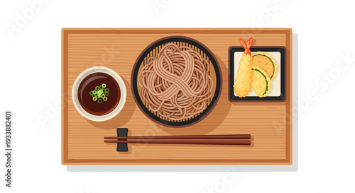 Soba Noodles with Tempura and Dipping Sauce