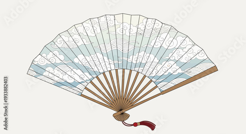 Traditional Japanese Fan with Cloud Pattern