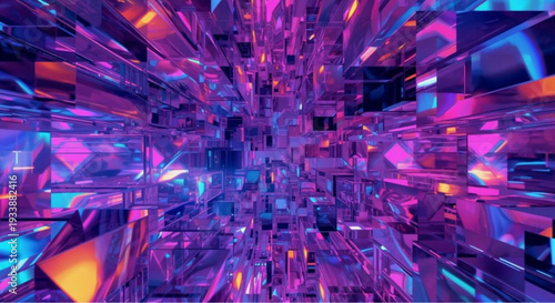 Vibrant neon tunnel of colorful abstract neon lights