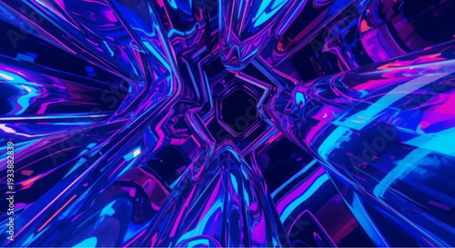 Vibrant blue and purple neon light reflections in futuristic tunnel
