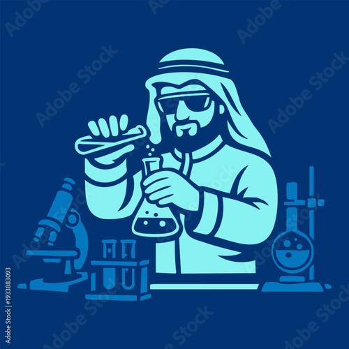 Arab Scientist Conducting Laboratory Experiment Illustration