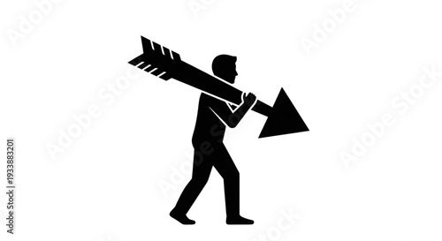 Silhouette of a man carrying a large arrow representing direction and business strategy.