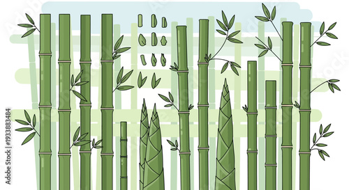 Bamboo Forest Illustration: Stalks, Sprouts, and Leaves