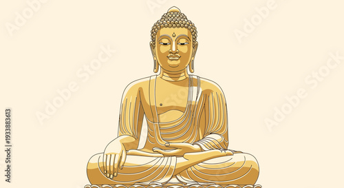 Golden Buddha Statue Meditating Peaceful Serene