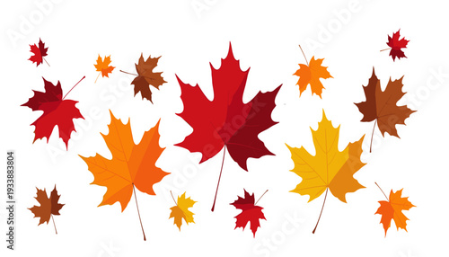 Colorful Autumn Maple Leaves Vector Set in Red Orange and Yellow Tones for Fall Season Backgrounds Thanksgiving Decor and Nature Illustration Projects