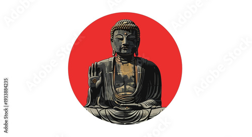 Great Buddha Statue with Red Circle Background