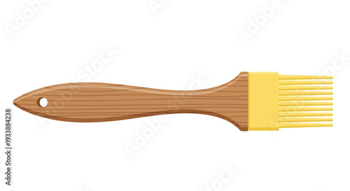 Essential kitchen basting brush with a classic wooden handle and flexible yellow silicone bristles, perfect for applying marinades, glazes, butter, or oil to food during cooking, baking, or grilling