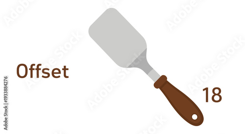 Kitchen utensil with offset blade and dark brown handle, used for flipping and serving food