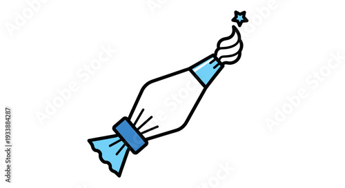 Colorful vector icon depicting a pastry piping bag with a star tip, ideal for precise dessert decoration and creative frosting. A symbol of culinary artistry and sweet embellishment