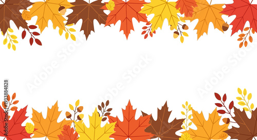 Autumn Leaves Border - Fall Season Background with Maple Foliage