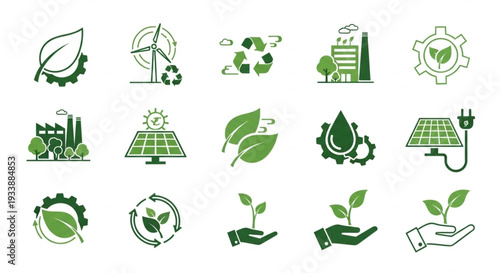 Green Eco Friendly Icons Set.