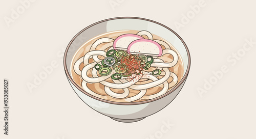Japanese Udon Noodles Bowl Illustration