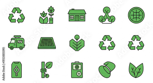 Green Eco Icons Set for Sustainability and Environment.