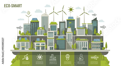 Embracing eco-friendly city with renewable energy, green buildings, and sustainable development for a greener planet earth on earth day