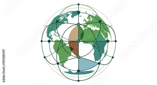 Embracing Earth Day and sustainability, a stylized globe illustration showcases renewable energy and eco-friendly concepts for a greener planet earth