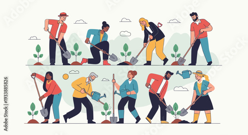 People working together for a sustainable future on earth day, promoting eco-friendly practices and environmental protection in a green community.