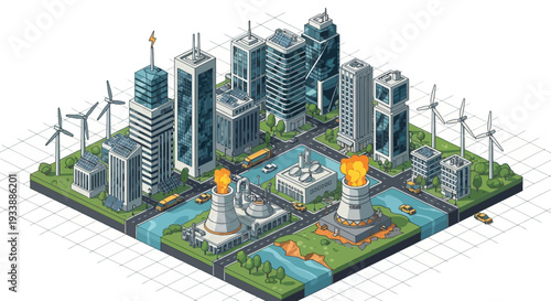 Sustainable cityscape with renewable energy sources and eco-friendly infrastructure for a greener future on planet earth