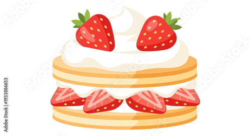 Deliciously layered strawberry shortcake illustration featuring fresh fruit and creamy frosting, perfect for sweet dessert concepts and celebratory treats for any occasion